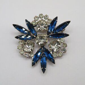Vintage Blue and Clear Rhinestone Brooch